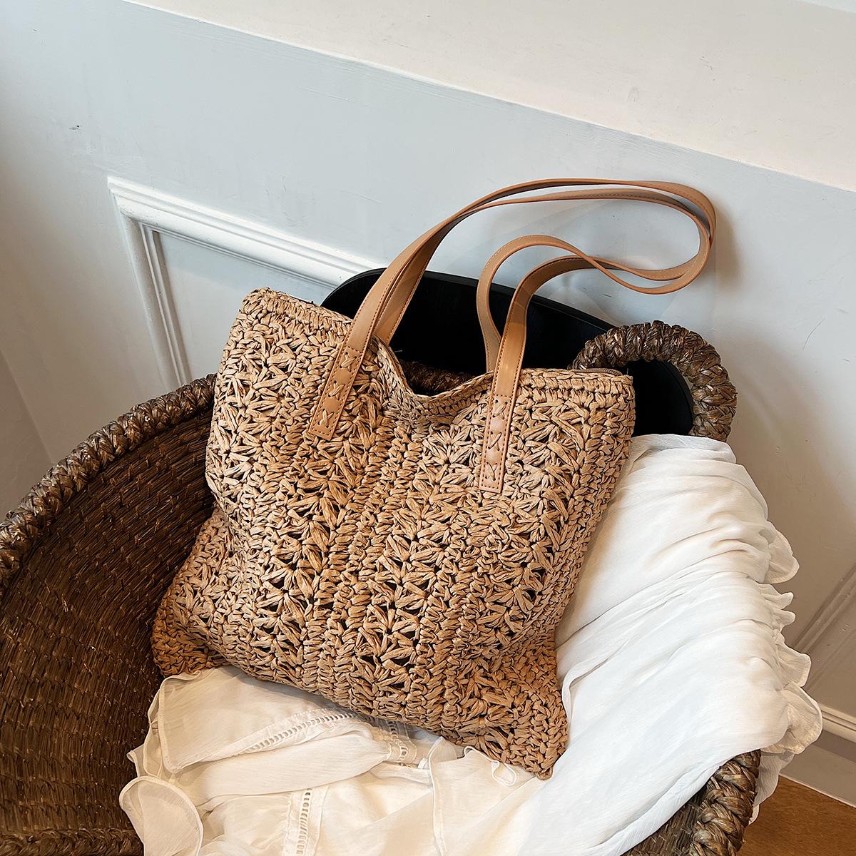 

2025 новая однотонная сумка из бумажной веревки ручной вязки, ручная, для пляжного отдыха, квадратная соломенная сумка, женская сумка хаки