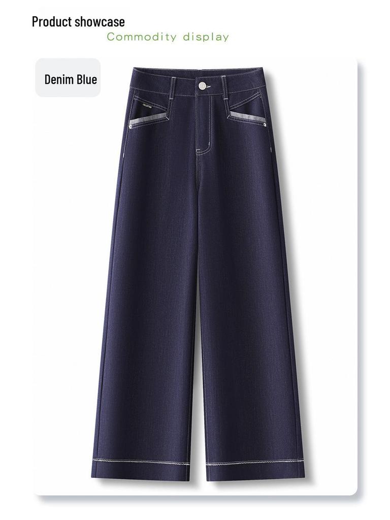 Women's Denim Blue Wide-Leg High-Waist Jeans for Summer 2025