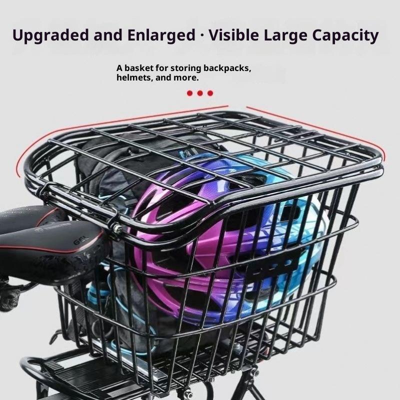 Metal Bike Rear Basket with Integrated Rear Light Bicycle Storage Seat Rack Large Capacity Cycling Rear Frame Shelf