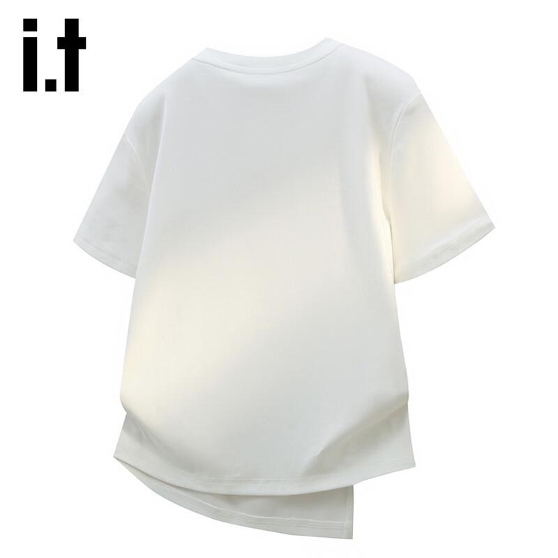 Izzue It Women's American Style Loose Irregular Toothbrush Embroidery T-Shirt