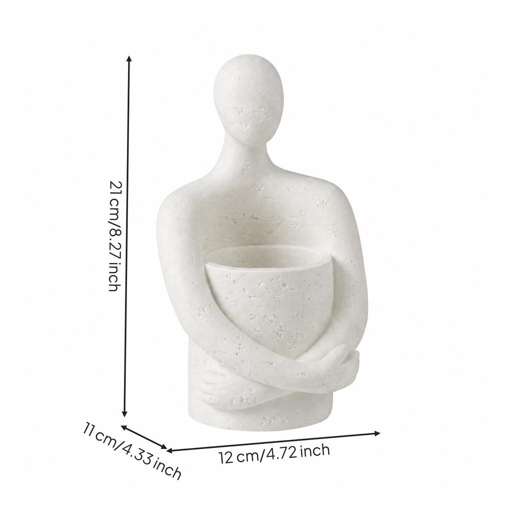 Seated Figure Planter with Attached Bowl Sculptural Abstract Human Compact for Indoor
