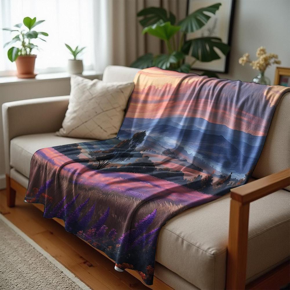 Lavender Cyan Star Cartoon Anime Print Flannel Blanket Soft Warm Throw for Kids Bedroom Sofa Christmas Office Car