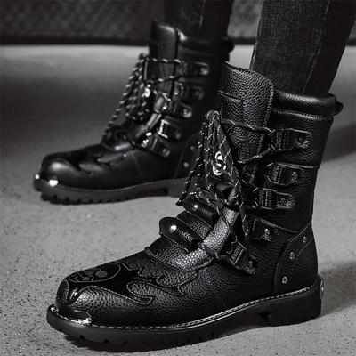 Botas de ciclismo quatro estações botas de motocicleta masculinas para atividades ao ar livre tamanho grande cano alto botas casuais de couro moda britânica bota antiderrapante