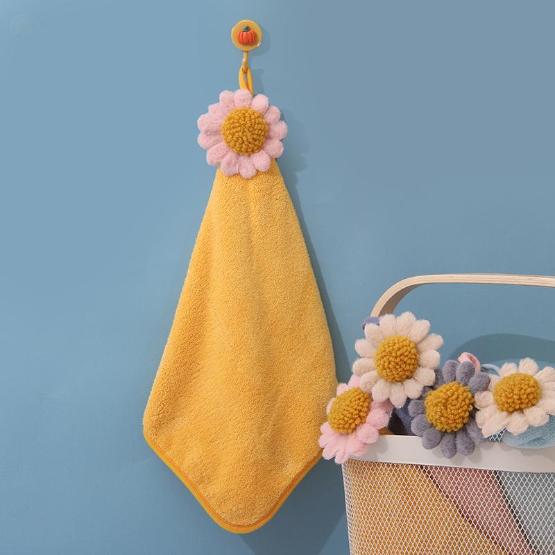 Soft Cute Cartoon Coral Fleece Hanging Hand Towel - Absorbent Kitchen Wiping Cloth