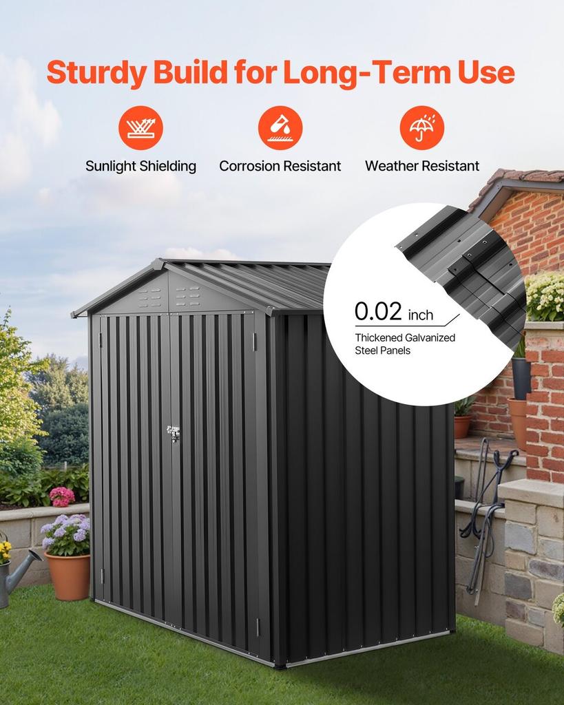 1860 X 1210 X 1841 Mm Metal Garden Shed, Outdoor Storage Shed with Lockable Doors & 4 Louver Vents, Peak Roof Metal Sheds Outdoors Storage, Storaged