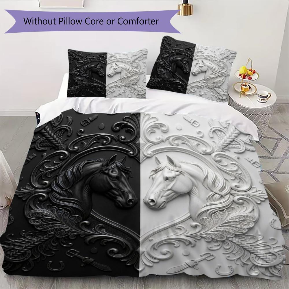 B&W Animals Pattern Bedding uilt Set uilt Cover Pillowcase Home Decoration Birthday Gift (1 * duvet cover + 2 * pillowcase without core)32