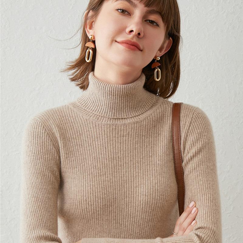 Turtleneck female slim-fitting strips autumn and winter new long-sleeved inner pullover sweater bottoming shirt lapel
