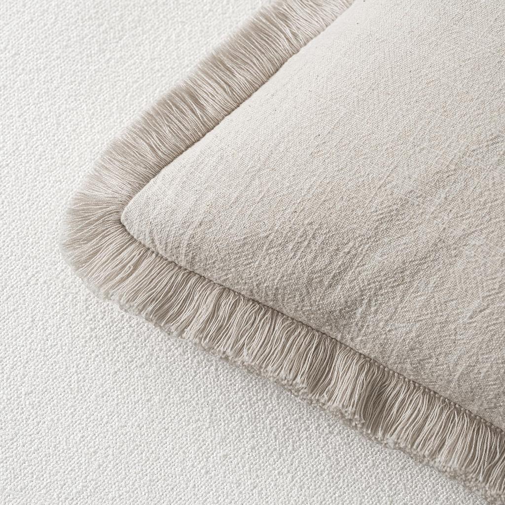 Decorative Linen Fringe Throw Pillow Cover Boho Farmhouse Cushion Cover with Tassels Soft Accent Pillowcase for Living Room Home