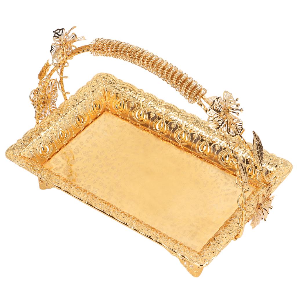 Coffee Serving Tray Vintage Style Gold Color Sturdy Iron Elegant Metal Serving Tray for Home Bar Cafe