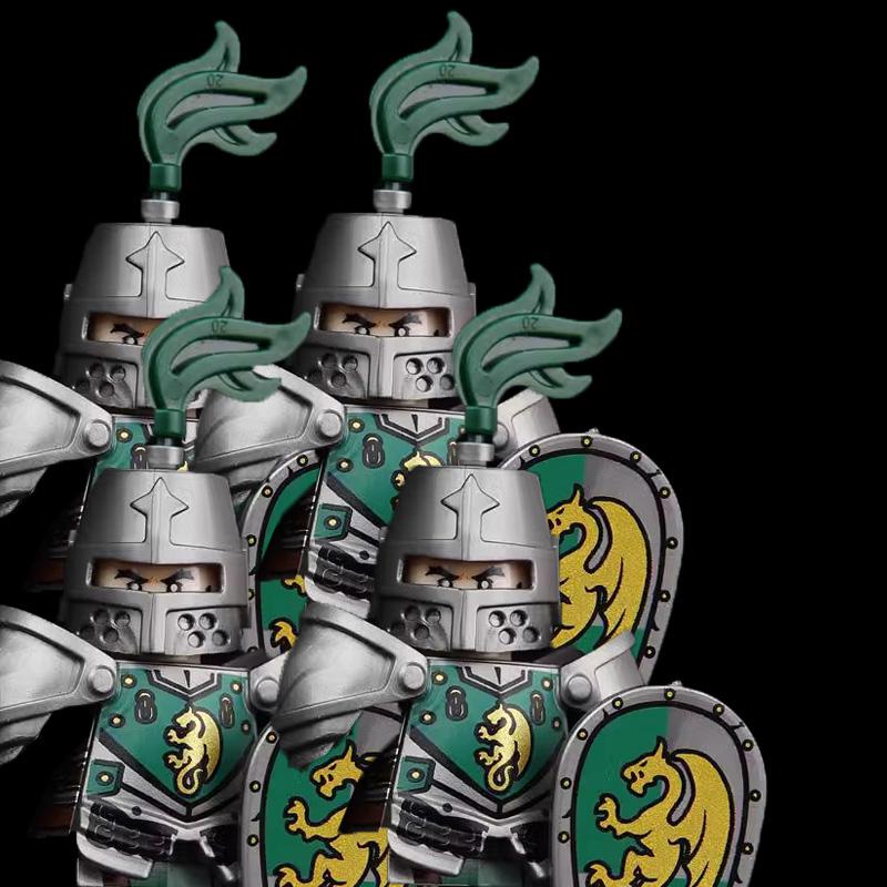 Medieval Soldier Knight Figure MOC Building Block Green Dragon Castle Infantry Orcs Pirate Roman Cavalry Weapons Toys Gifts D122