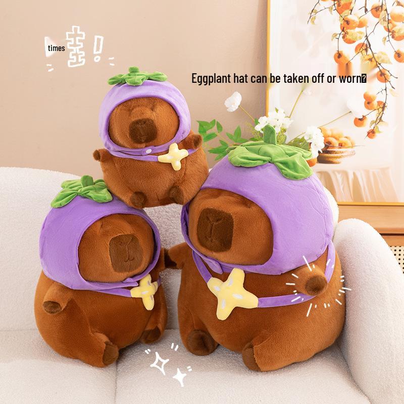 

Capybara Plush Eggplant Hat Doll - Cute Bedroom Ornament & Gift 35cm 0.4kg