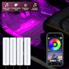 4Pcs LED Car Interior Atmosphere Backlight Ambient Mood Foot Light With Cigarette USB Lighter Decorative APP Remote Control Lamp