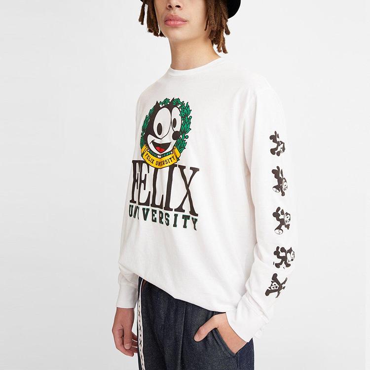 Levis X Felix The Cat Buchstaben-Print Sweatshirt Herren Sweatshirt Weiß A1249-0000