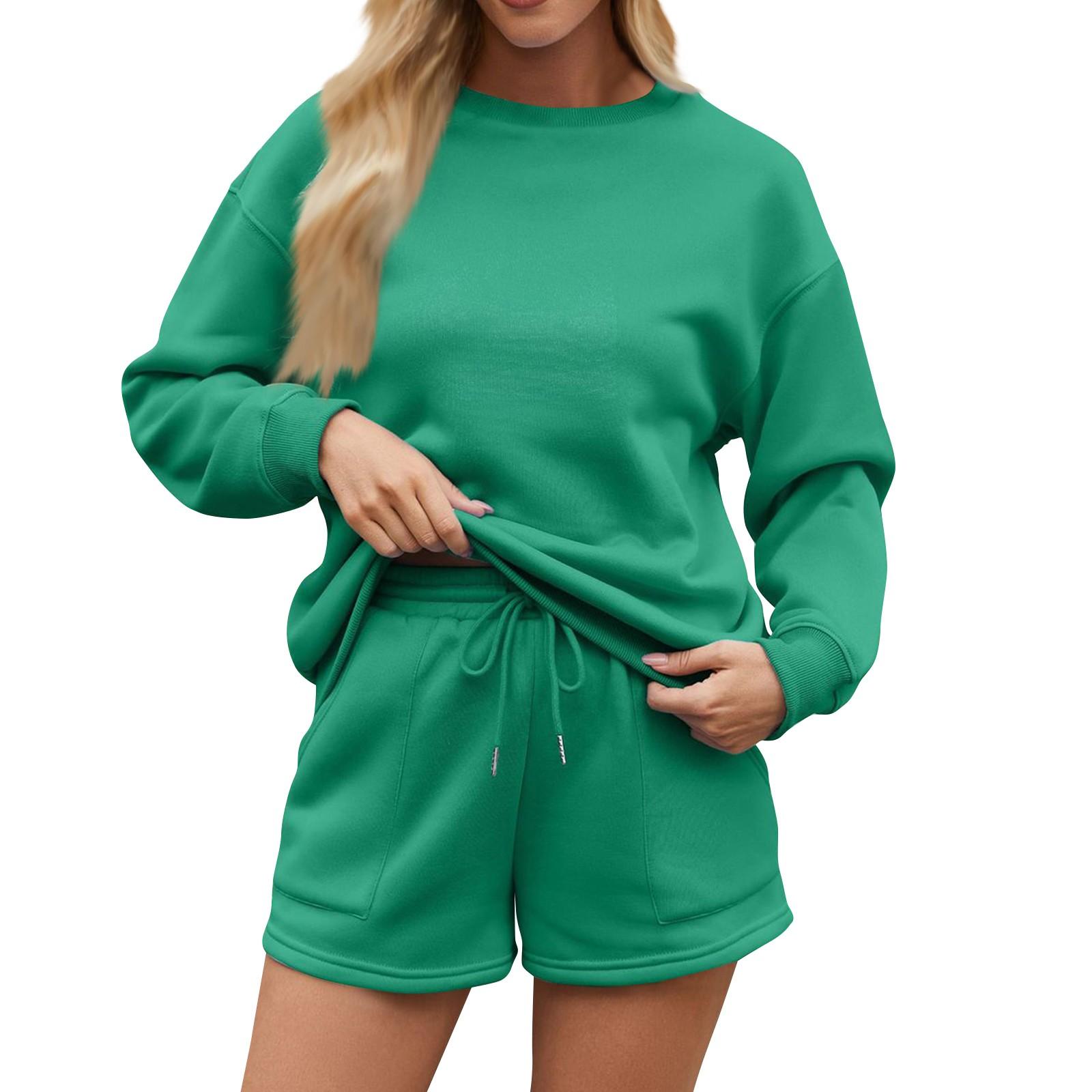 

Женский однотонный свитер с воротником-стойкой и застежкой-молнией, длинный рукав, спортивные шорты, домашняя пижама XL зелёный