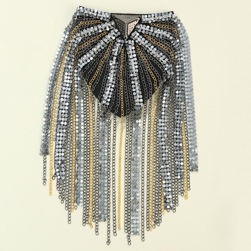 Metal Fringed Epaulettes Cloth Stickers Decoration for Women's Gift Gold /Silver Ultra-flashing Brooch Badge