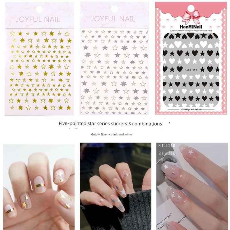 Internet Celebrity Peach Heart Nail Stickers Fresh White Heart Asterism Decals Fingernail Decoration Stars Heart Heart Stickers