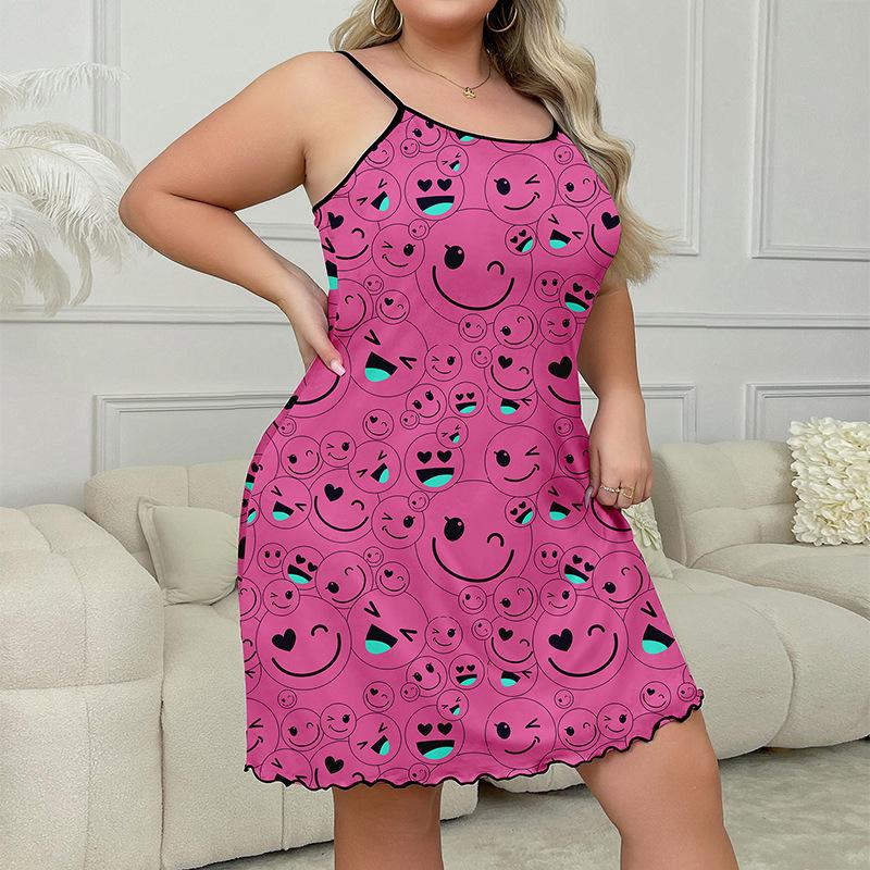 Plus Size XL-5XL zabawny nadruk Bez rękawów Damska koszulka nocna Sexy O Neck letnia Bielizna nocna Damska Odzież nocna Odzież domowa
