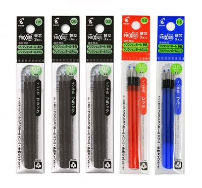 Multicolor Refill Set for FriXion Ball Slim 0.5mm - Black (3), Red (1), Blue (1) - 5 Pack