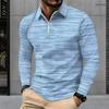 Men Plus Size Long Sleeve Quarter Zip Polo Shirt Blue Seashell Floral Print