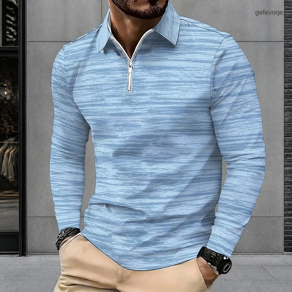 Men Plus Size Long Sleeve Quarter Zip Polo Shirt Blue Seashell Floral Print