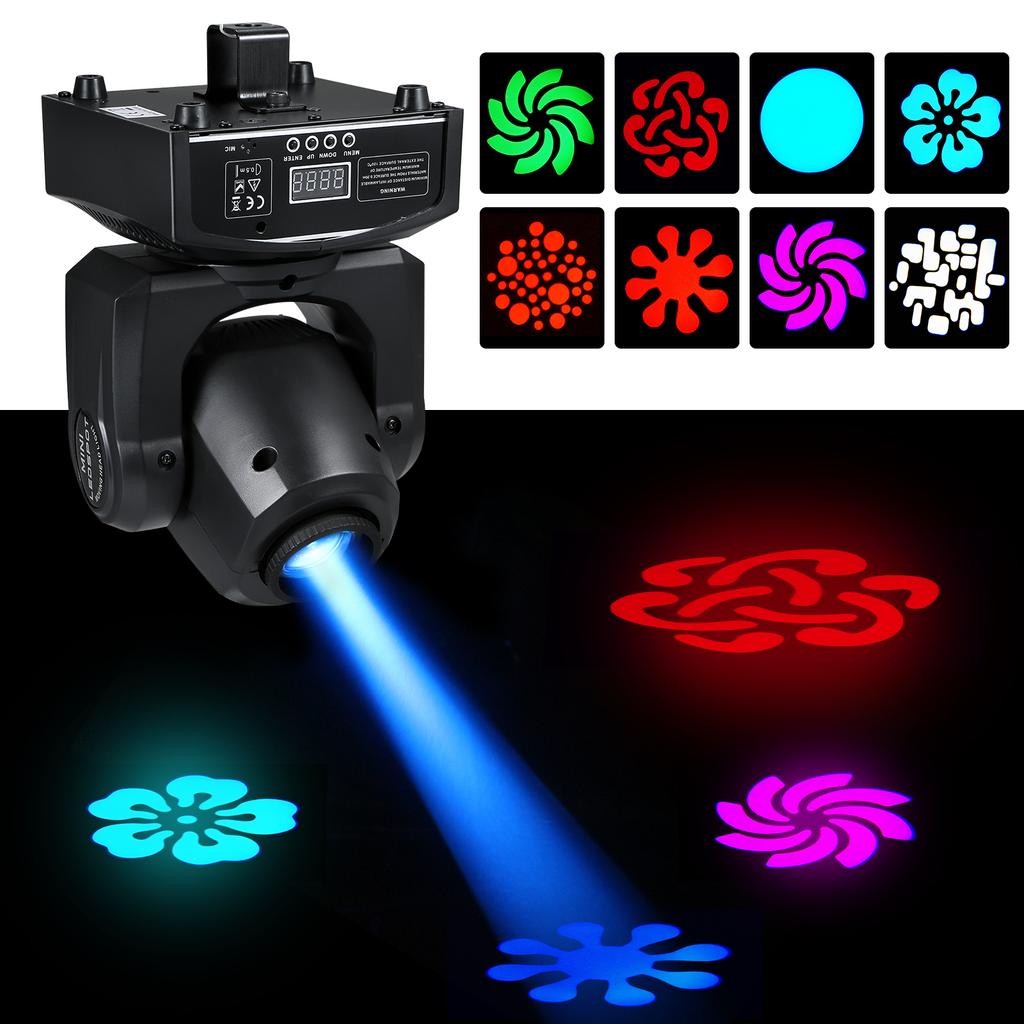 DMX-512 Mini Moving H-ead Light 8 Colors Changing LEDs Stage Light with Shapes Automatic