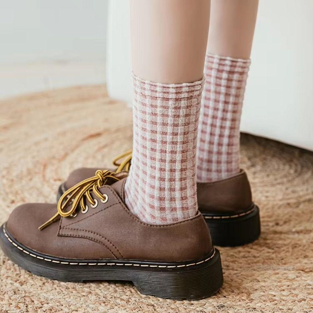5 Pairs Knit Pattern Crew Socks Mid Calf Comfortable Daily Socks Cotton Socks Daily Casual