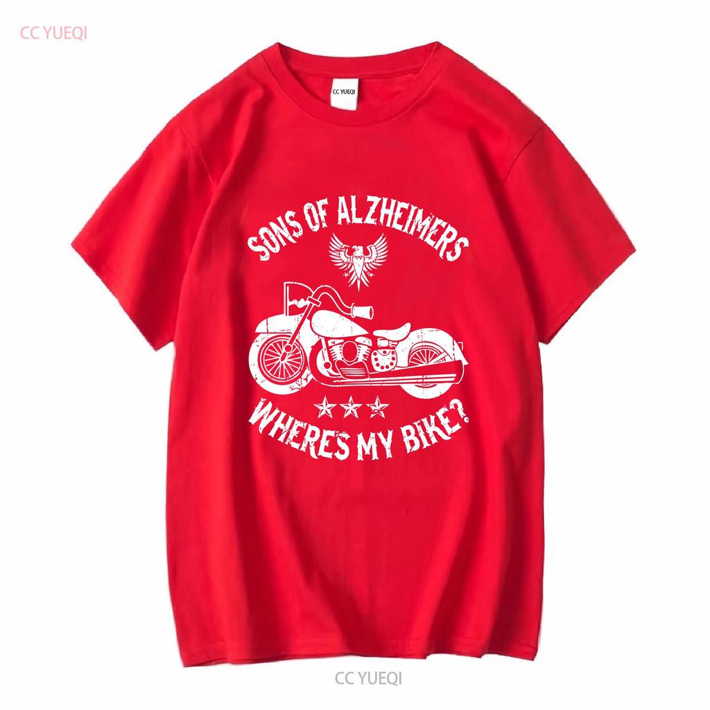 Biker Sons Alzheimers Wo ist mein Motorrad T-Shirt lang- oder kurzärmlig Vintage gewaschene Streetwear Stretch-Top für den Alltag