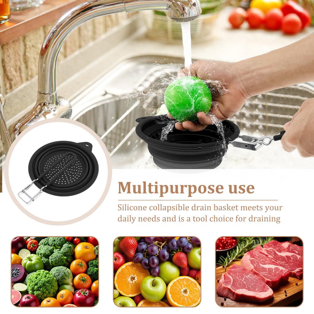 Silicone Collapsible Colander with Handle Heat Resistant Collapsible Colander Strainer Multipurpose Colander Strainer