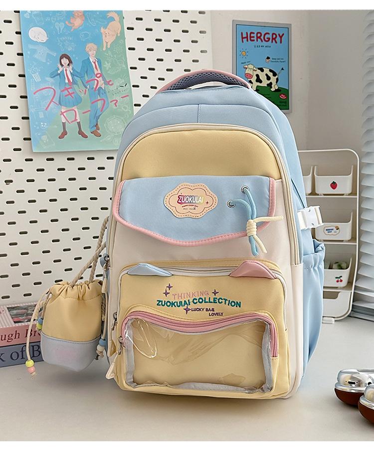 Schoolbag new high-value Japanese ins college style fresh and sweet small backpack girl candy contrasting splicing backpack