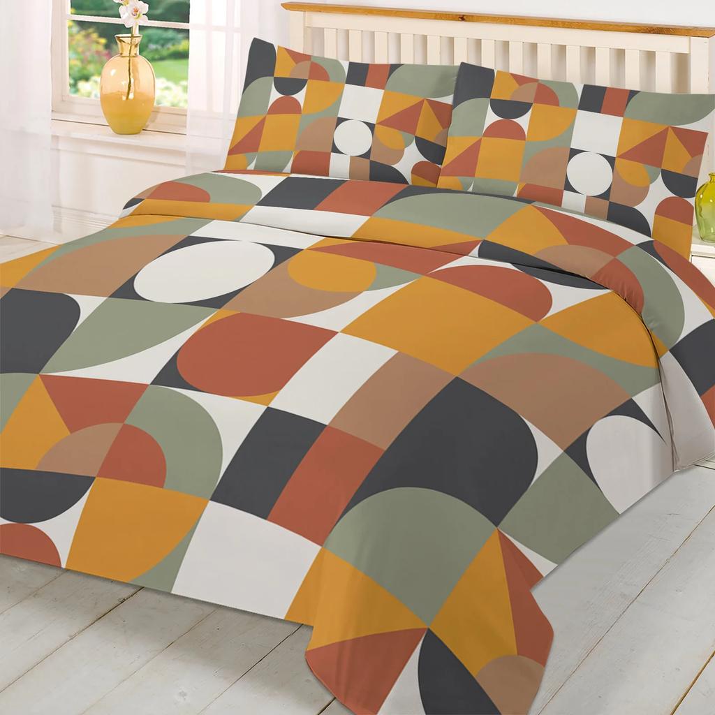 Nordic Retro Medieval Geometric Abstract Color 3pcs Bedding Set For Double Bed Home Textile Duvet Cover Quilt Cover Pillowcase
