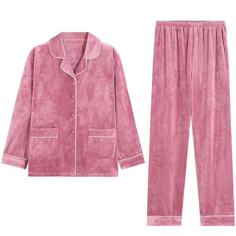 Coral Fleece Pajamas Women'S Autumn And Winter Fleece Thickened Flannel Loungewear Set