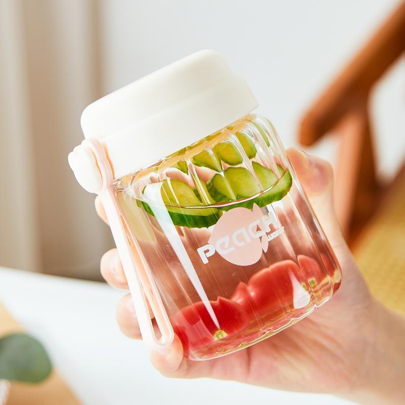 Bouteille d'eau portable en verre borosilicaté avec couvercle et poignée en corde