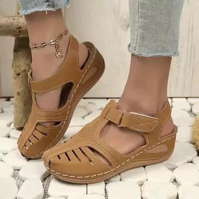 Sandales Femme Mode 2025 Nouvelles Sandales d'Été Rétro pour Femmes Chaussures Compensées pour Femmes Chaussures Légères et Ajourées pour Femmes, Chaussures Romaines Antidérapantes