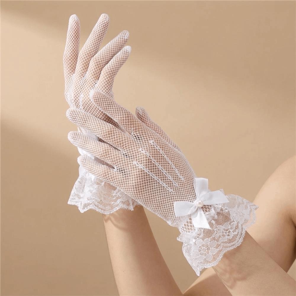 Lace Women Driving Gloves Five-finger Wedding Gloves Elegant Fishnet Mittens Summer