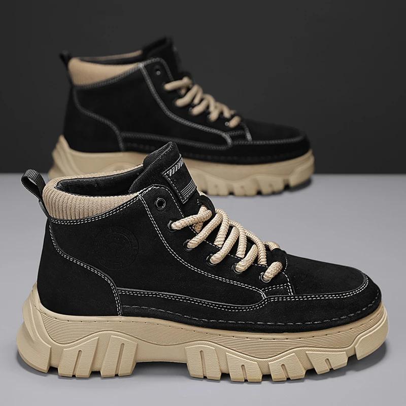 Motorcycle Boots Man Ankle Boots Male Sneakers Loafers Shoes Men Men's Sneakers Thick Bottom Non-Slip Fashion Sports and Leisure