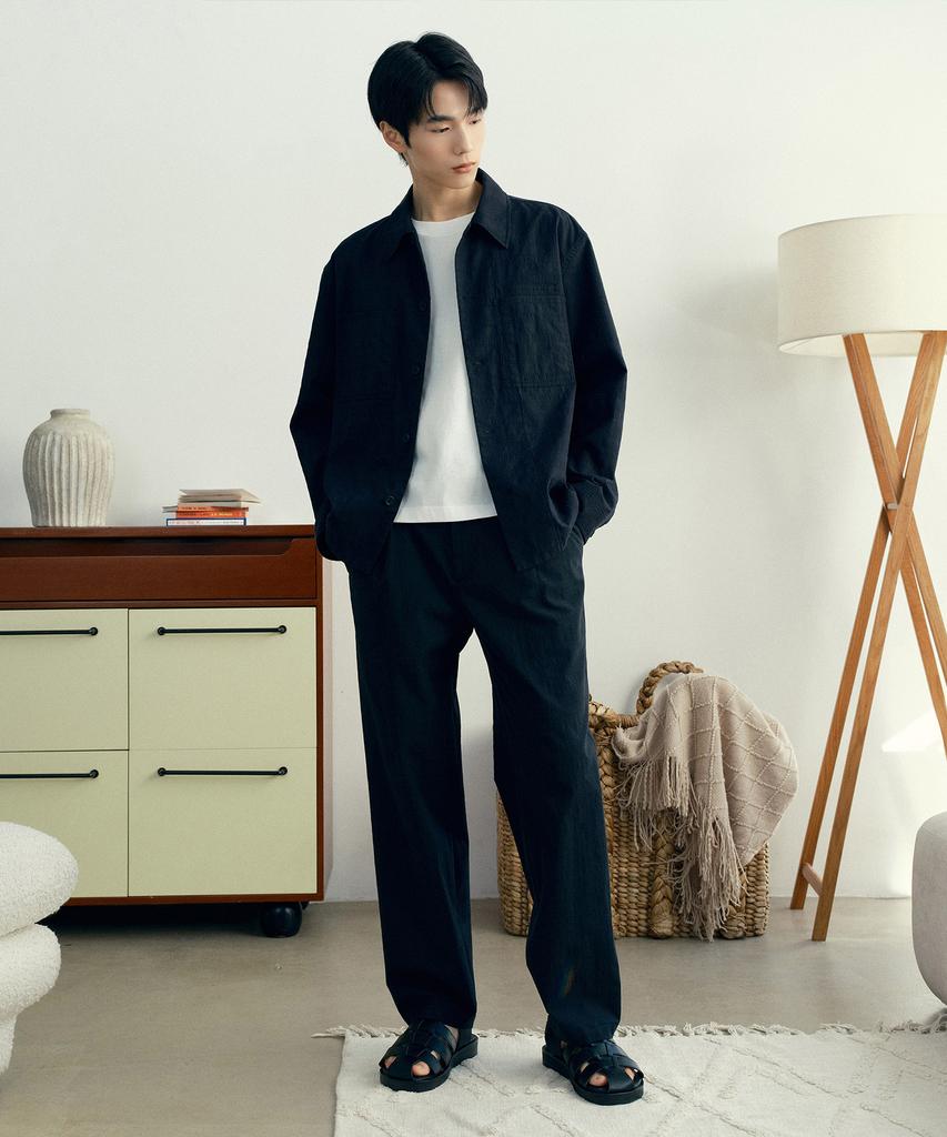 MINDBRIDGE [Couture] One-Puck Relaxed Fit Check Texture Seersucker Elastic Waist Pants