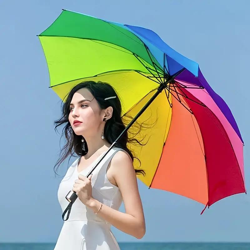 1pc - Rainbow Wonder - Portable Three- fold Umbrella with Short Handle,  Foldable Design for Effortless Style and Protection