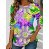 Women's Blue Flower Watercolor Printed Long Sleeve
