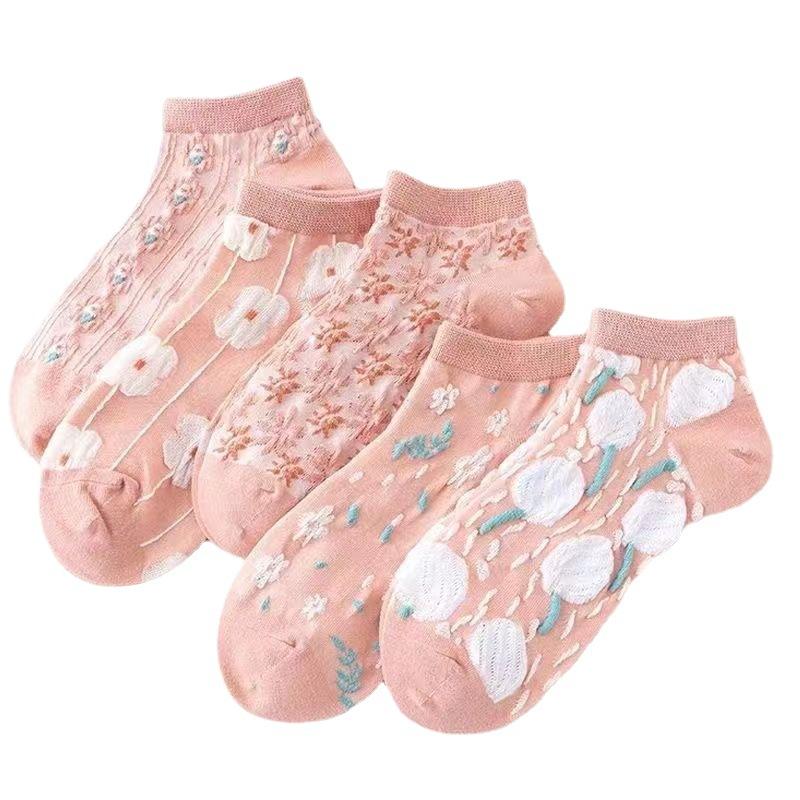 Female Spring and Summer Sweet Floral Lovely College Wind Invisible Socks