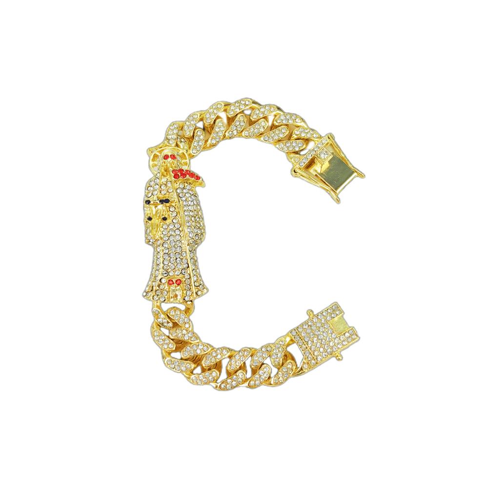 Neues Herren Hip Hop Bling Iced Out Kristall Miami Cuban Link Armband Für Damen San Judas St. Judas Thaddäus Armbänder Religiöser Schmuck