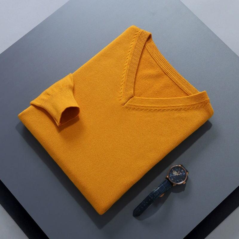 Soft Cashmere Sweater Men'S Clothing Autumn Winter Pullover Business Casual Bottom V-Neck Knitted Woolen Slim Fit Knitwear Male