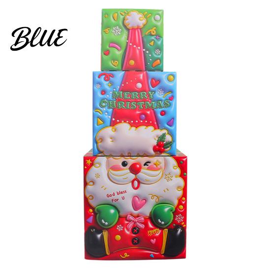 Stackable Xmas Ornaments 3Pcs Christmas Gift Box, Layered Cube Plastic Boxes with Santa Festive Storage Bins Snowman Reindeer, Tabletop Display