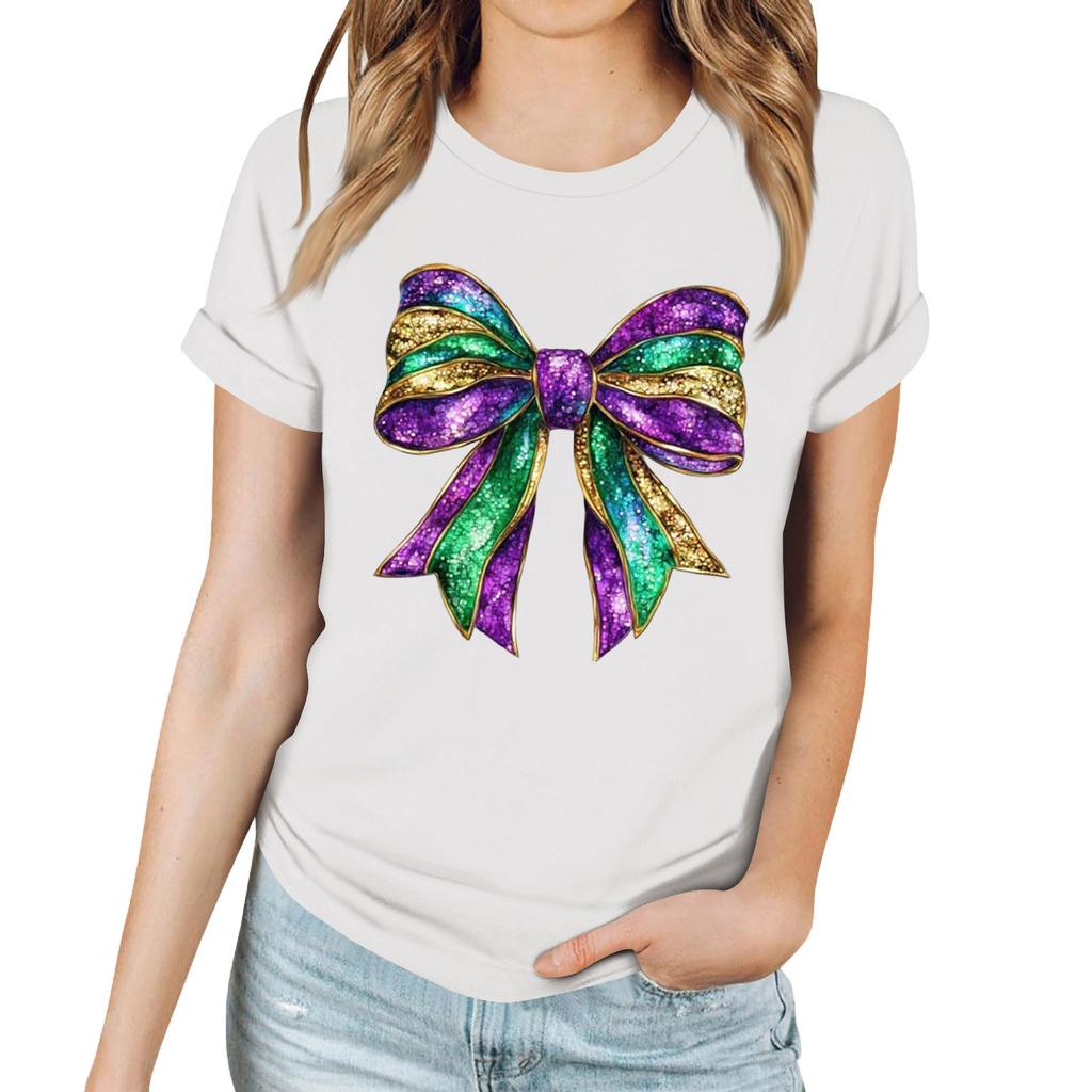 Women's Casual Carnival Print T-Shirt Round Neck Pullover Short Sleeve Top