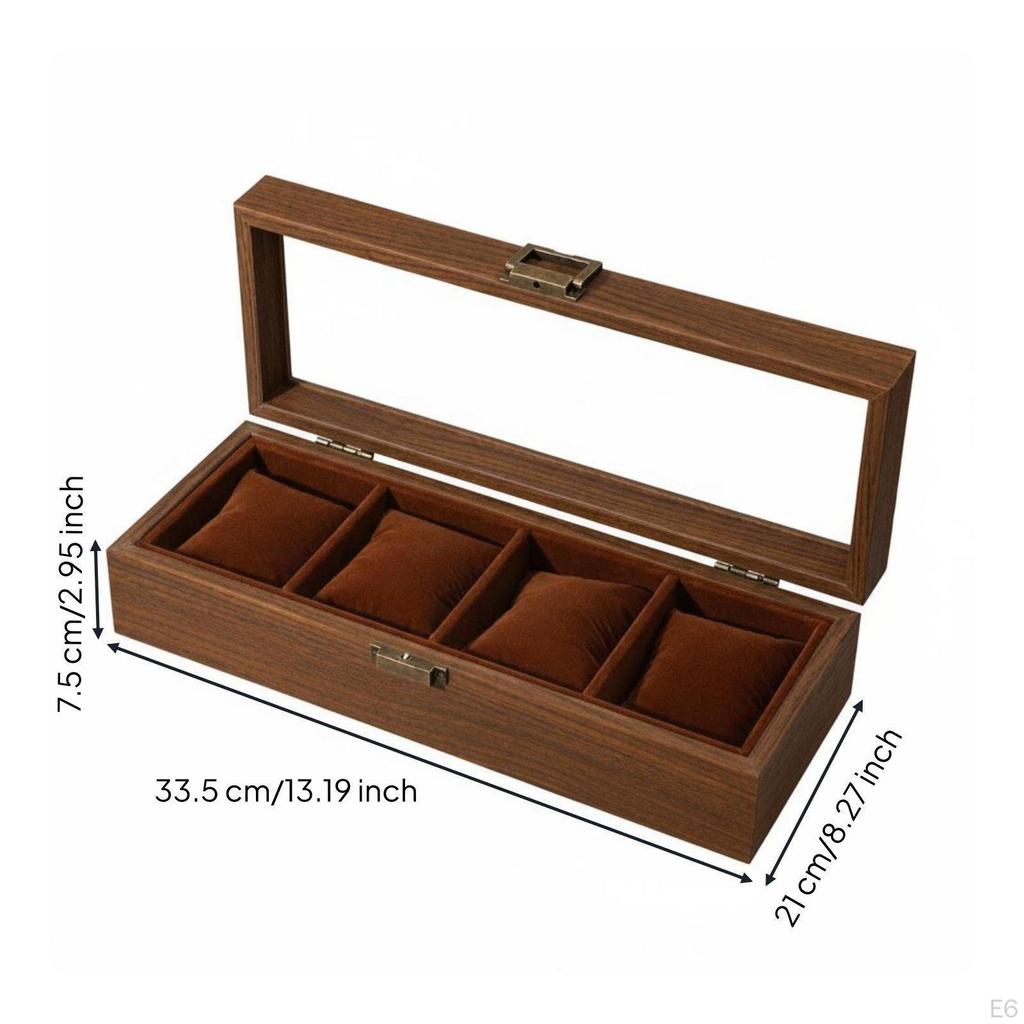 Watch and Jewelry Storage Box Soft Velvet Lining Wooden MultiCompartment Design Glass