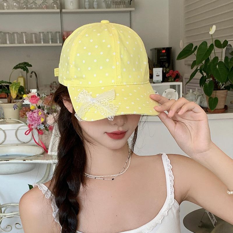 Polka Dot Bow Lace Baseball Cap Spring and Summer Wide Brim Sunshade Sunscreen Cap Sweet Versatile Cap Women