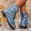 Fashion Blue Mid Heel Ankle Boots for Women Spring Autumn Plus Size Anti Slip Boots Woman Fashion Zipper Up Platform Booties Ladies