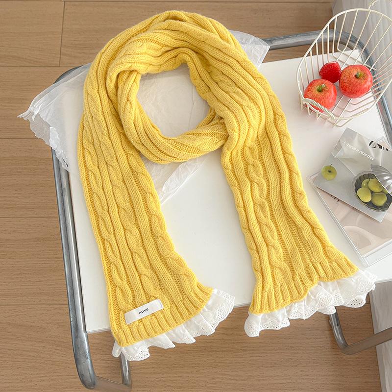 Winter style with thermal lace scarf knitted twist lace Korean student atmosphere scarf scarf