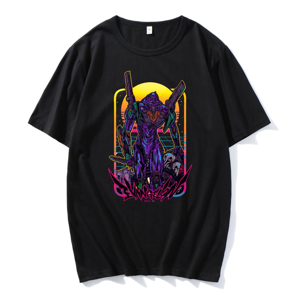 100% Cotton Anime Harajuku Ayanami Rei Printing Tshirt MenMomen Oversized Short Sleeve T-shirt Spring Summer Tops