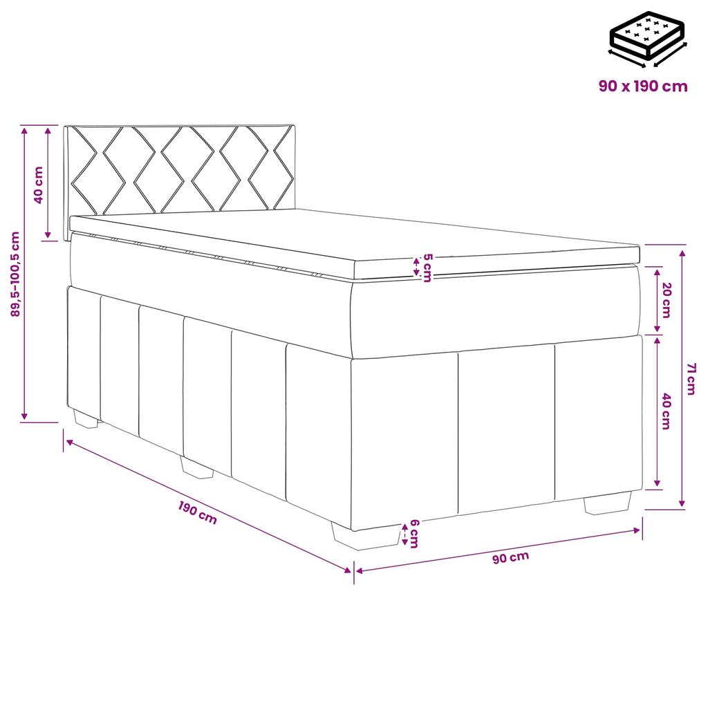 Box Spring Bed with Mattress Black 90 X 190 Cm Fabric
