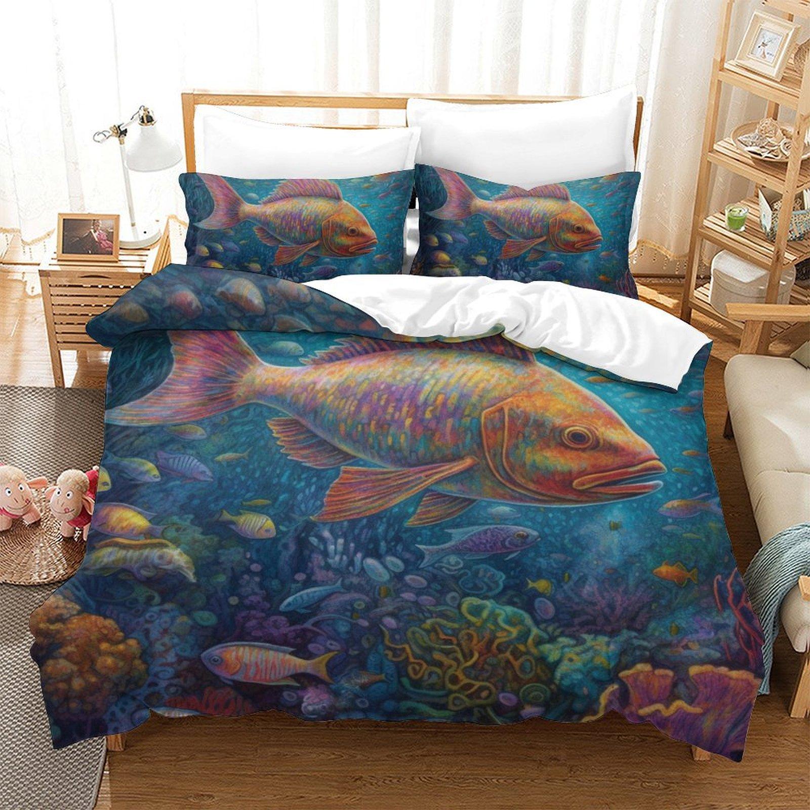 

Colorful Fish 3D Digital Printing Polyester Quilt Cover Two Or Three Pieces Can Be EU Single 135*200